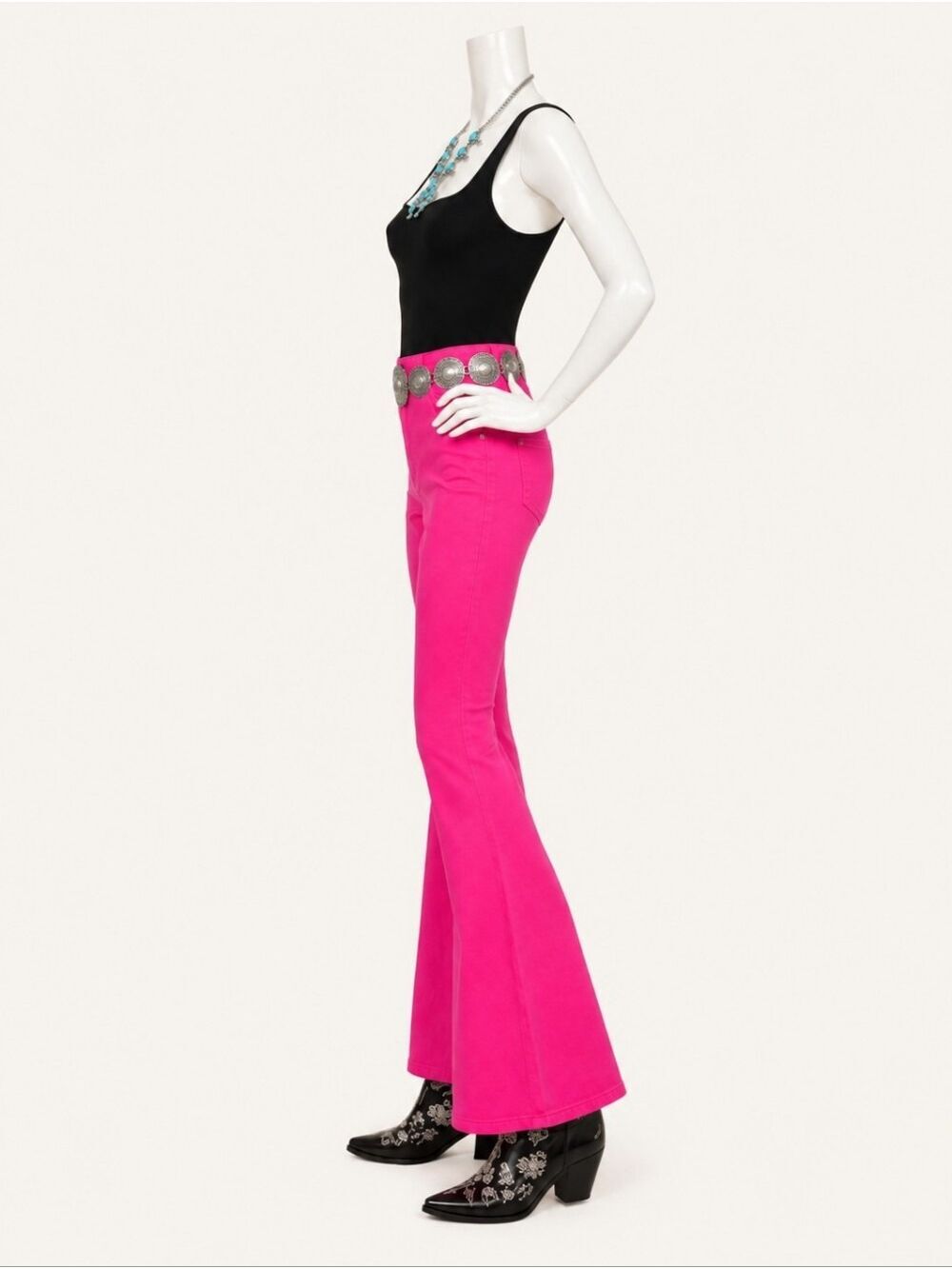 Hot Pink Bell Bottom Flare Pants Small NWT Barbiecore Y2K Statement - Picture 4 of 8